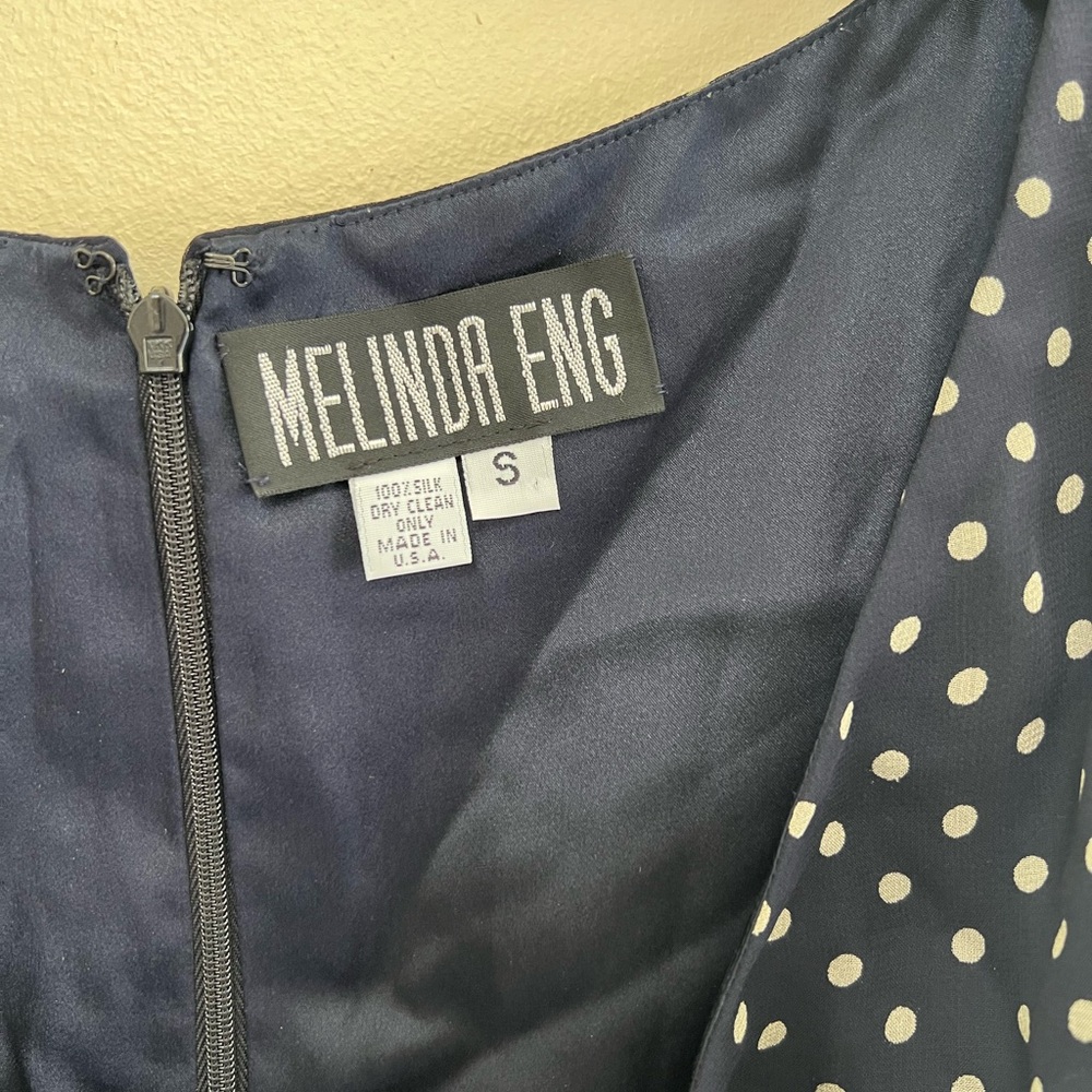 Melinda Eng Blue and white polka dotted Ruffled Tiered Midi Dress with scarf - Picture 6 of 11